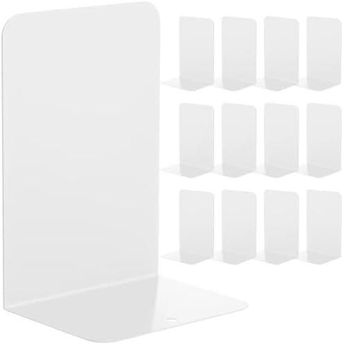 Beeveer 6 Pairs Metal Bookends for Shelves Office Library, White by Beeveer
