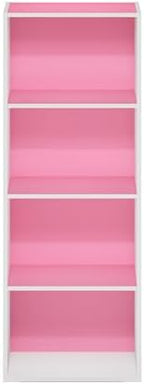 Furinno LUDER 4-Tier Book Shelf, Open Shelves Bookshelf, Pink/White - Image 6