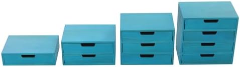 4-Piece Wooden Stackable Drawer Cabinet Set - Desktop Storage Organizer with 10 Drawers, Sturdy Design for Home/Office, No Assembly, Space-Saving, Durable (Blue) - Image 6