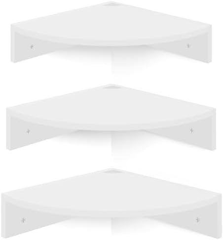 Homode Floating Corner Shelves, Set of 3 Wood Corner Wall Shelves with Wire Hole, 12 Inch Deep Hanging Corner Display Shelf for Living Room, Kitchen, Bedroom, White by Homode