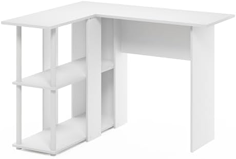 Furinno Abbott L-Shape Desk with Bookshelf, 41.14 (W) x 28.94 (H) x 34.45 (D) inches, White/White - Image 5
