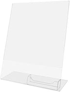 12 Pack Acrylic Sign Holder 8.5" x 11" with 3.5" x 2" Business Card Pocket Slant Back Side Load Clear Literature Table Tent for Job Fairs Tradeshows Expos and Conventions by Marketing Holders by MarketingHolders