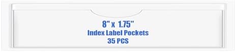 Origin-Joy 35 PCS Self Adhesive Index Card Pockets with Top Open, Clear Plastic Label Holder for Cards of Note, Library and Business, Adhesive Label Pockets & Card Holder (8 x 1.75 inch) by Origin-Joy