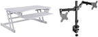 Rocelco 37.5" Height Adjustable Standing Desk Converter with Dual Monitor Mount and Slide Out Retractable Keyboard Tray - Sit Stand Up Double Screen Tabletop Riser Workstation - White (R DADRW-DM2) by Rocelco