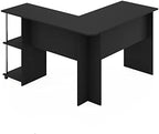 Furinno Abbott L-Shape Computer Desk with Stainless Steel Tubes Bookshelf, Americano/Chrome - Image 6