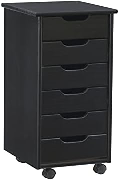Corinne Black Six Drawer Rolling Storage Cart by Linon by Linon