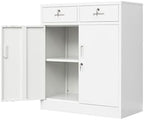 Wanfu Metal Storage Cabinet, Locking Storage Cabinet with Adjustable Shelf, 36" H Metal Cabinets with 2 Drawers for Office, Garage, Home-White by Wanfu