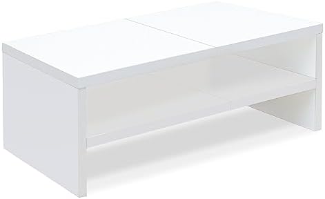 TEAMIX 20 inch White Monitor Riser Stand - 2 Tiers, Wood Desktop Bookshelf by TEAMIX