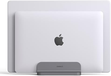 JOKItech Dual Aluminum Vertical Laptop Stand Organizer, Sturdy Notebook Computer Holder Stand Compatible with New Liquid Retina XDR Apple MacBook Air/Pro/Neo, Mac mini, Apple TV & iPad Pro - Spacegray - Image 6