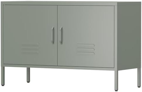 IRONFFICE Metal Storage Cabinet,Low Storage Cabinet with Doors and Shelf,Short Locker Cabinet with Storage,Modern Metal TV Cabinet for Bedroom,Classroom,Kid's Room,Dark Green by IRONFFICE