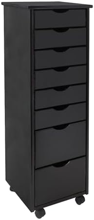 Jela-USA Solid Pine Wood 8 Drawer Rolling Cart, Black - Image 6