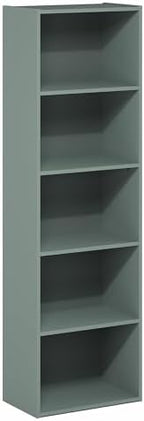 Furinno LUDER Book Shelf, 5-Tier Bookshelf, Bookcase with Open Shelves, 9.4 x 15.8 x 52, Easy Assembly, for Living Room, Bedroom, Home Office, Sage Green - Image 6