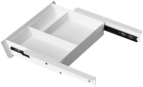 White Under Desk Drawer with Removable Tray, 15.4" Wide 2-in-1 Organizer – 60° Ergonomic Tilt, 4-Compartment Insert for Pens, Phones & Cables, Ball Bearing Slides, for Home Office & Student Desk by GAXOMO