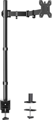 HUANUO Single Monitor Arm with 39 inch Extra-Tall Pole, Adjustable Computer Desk Mount for 13–32 inch Screens and up to 38 inch Ultrawide Screens, Hold 22 lbs, Monitor Stand with C-Clamp & Grommt Base by HUANUO