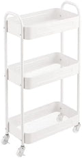 3 Tier Narrow Rolling Storage Cart for Laundry Room Bathroom Kitchen, 7.1'' Slim Utility Cart with Wheels and Lockable Casters Standing Shelf for Small Space & Between Washer and Dryer, White by LIWNYRK