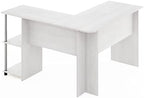 Furinno Abbott L-Shape Computer Desk with Stainless Steel Tubes Bookshelf, White Oak/Chrome - Image 6