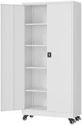 Fesbos Metal Rolling Storage Cabinet-74.6” Tall Steel File Cabinets with Wheels Lockable Doors and Adjustable Shelves-White Steel Storage Cabinet for Home, School, Office, Garage by Fesbos