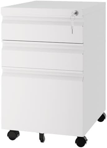 Fesbos 3 Drawer Vertical File Cabinet, Mobile Filling Cabinet with Lock for Legal/Letter Size, Pre-Built Office Storage File Cabinet with Wheels Under Desk - Fully Assembled by Fesbos