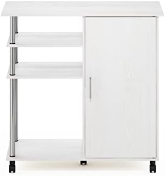 Furinno Helena Rolling Cart, 4-Tier Rolling Utility Cart with Closed Cabinet, Storage Cart, for Office, Living Room, Kitchen, Storage and Organizers, White Wood - Image 7