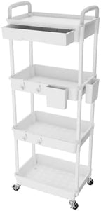 4 Tier Rolling Utility Cart with Drawer,REBECAT Utility Cart Made of Multifunctional Storage Organizer Tool for Kitchen,Bathroom,Living Room,Office(Gray) by REBECAT