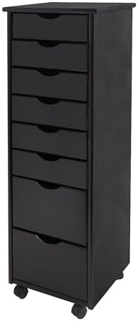 Jela-USA Solid Pine Wood 8 Drawer Rolling Cart, Black - Image 5