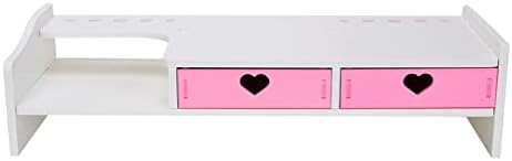 Kawaii Desk Organizer Cute Desk Organizer with Drawers Monitor Riser Stand Monitor Riser Computer Stand for PC, Laptop, Printer by CONKAWACA