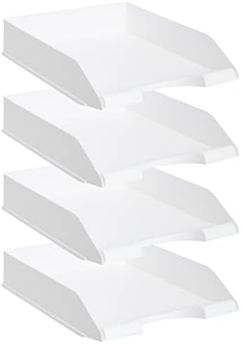 Stockroom Plus Rectangular Letter Trays - Paper Trays for Classroom - Desktop Paper Organizer & File Holder - Document Organizer for Desk Storage - Pack of 4, White, 10 x 13.5 x 2.5 in - Image 5