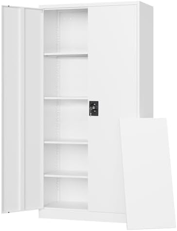 Letaya Metal Garage Storage Cabinets with Lock Door and Adjustable Shelves, Steel Tool Cabinets for Home,Office,Warehouse Organisieren (White, 71" H) by LetayaMetalCabinets