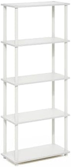 Furinno Turn-N-Tube Storage Shelves, 5-Tier Book Shelf, Corner Shelf, Toolless Open Shelves, for Organization and Storage, Living Room, Garage, Home Office, White - Image 6