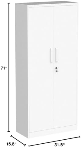 SISESOL White Metal Storage Cabinet with 2 Doors and 6 Shelves,71" Tall Metal Cabinet with Lock,Lockable Garage Storage Cabinets,Locking File Cabinet,Steel Tool Cabinets for Home,Office,Garage,Shop - Image 3