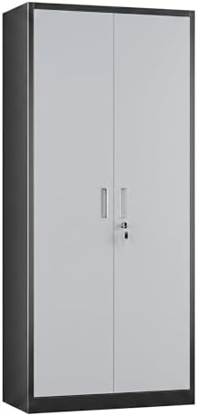 SUXXAN 71-Inch Metal Garage Storage Cabinet with Locking Doors,Black-Grey by SUXXANFurniture