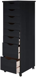 Jela-USA Solid Pine Wood 8 Drawer Rolling Cart, Black by Jela-USA