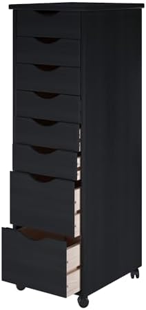 Jela-USA Solid Pine Wood 8 Drawer Rolling Cart, Black by Jela-USA