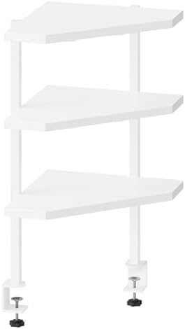 MAHANCRIS Clamp on Desk Corner Organizer, 3-Tier Desktop Shelf, Adjustable Desk Corner Storage Shelf with Metal Frame, for Office, Game Room,White DSWT5501 by MAHANCRIS
