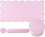 Sabary Scalloped Desk Mat Keyboard Mouse Pad Set Pink 31.5 x 15.7 Inch by Sabary