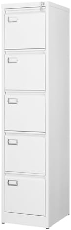 BYNSOE 5 Drawer File Cabinet with Lock Metal Vertical File Cabinet Office Home Vertical File Cabinet for A4 Legal/Letter Size Narrow File Cabinet Locked,Assembly Required by BYNSOE