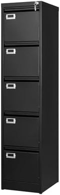 BYNSOE 5 Drawer File Cabinet with Lock Metal Vertical File Cabinet Office Home Vertical File Cabinet for A4 Legal/Letter Size Narrow File Cabinet Locked,Assembly Required by BYNSOE