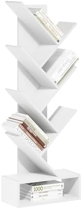 Furinno Tree Book Shelf, 7-Tier Bookshelf, Tree Bookcase with Bottom Shelf, 8.4 x 16.9 x 46.2, for Living Room, Bedroom, Home Office, White by Furinno-FitsYourSpaceFitsYourBudget