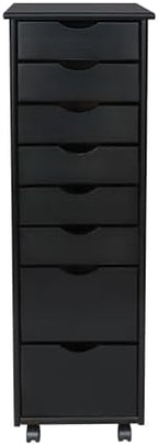 Jela-USA Solid Pine Wood 8 Drawer Rolling Cart, Black - Image 4