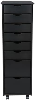 Jela-USA Solid Pine Wood 8 Drawer Rolling Cart, Black - Image 4
