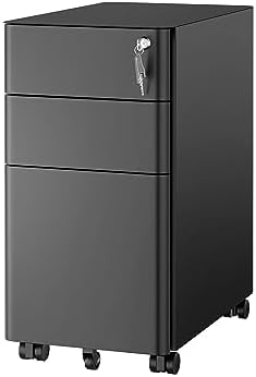 Mount-It! Slim 3 Drawer Rolling File Cabinet with Lock, Mobile Metal Filing Cabinet on Wheels for Under Desk Home & Office Storage, Letter Legal A4, Black by Mount-It
