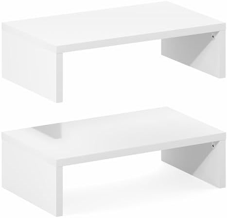 Set of 2 Stackable Separable Laptop Stand for Desk, Desk Organizers and Accessories, Dual Monitor Riser, for Office Desk Accessories, Office Supplier, Monitor Stand Riser, White - Image 4