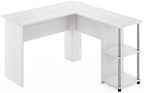 Furinno Abbott L-Shape Computer Desk with Stainless Steel Tubes Bookshelf, White Oak/Chrome - Image 5