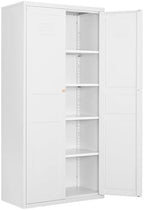 Fesbos Metal Storage Cabinet-71” Tall Steel File Cabinets with Doors and 5 Adjustable Shelves-White Steel Storage Cabinet for Home,Kitchen, School, Office, Garage by Fesbos