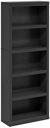 Furinno Rail Book Shelf, 5-Tier Bookshelf with Open Shelf, Bookcase with Classic Style Edges, 10 x 24.6 x 63.5, for Organization and Storage, for Living Room, Bedroom, Home Office, Blackwood - Image 6