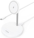 Anker iPhone 16 Wireless Charging Stand, PowerWave 2-in-1 Magnetic Stand Lite with USB-C Cable, for iPhone 16/15/14/13 Series, AirPods (No AC Adapter) (White) by Anker