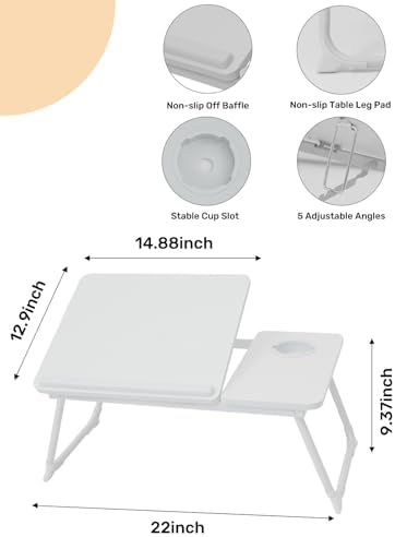Lap Desk for Couch/Sofa/Floor, 5-Angle Adjustable Bed Desk with Foldable Legs &Cup Holder, Light Weight Bed Tray Table for Writing/Eating/Reading, Portable Laptop Stand for Adults, Kids - Image 2