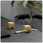 (2 PCS - Gold) Metal Cord Holder, Weighted Cable Organizer or Management, Heavy Wire Keeper for Nightstand, Bedside Table, Desk - N2U Cube Cords Strap for Phone USB-C, Lightning Charger Cables by Unknown