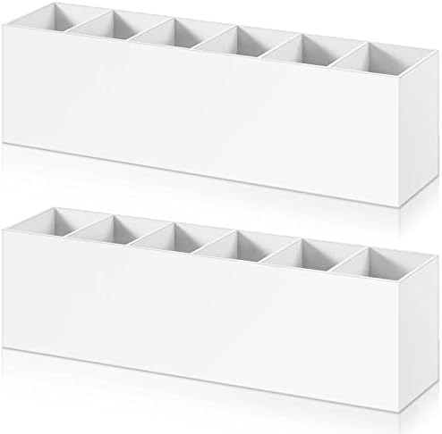 2 Pcs Acrylic Makeup Brush Holder 6 Compartments Pen Organizer, White by Juexica