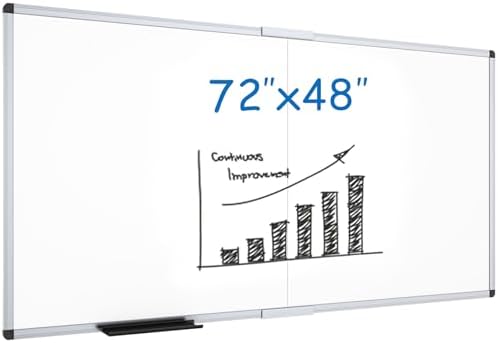 VIZ-PRO Magnetic Dry Erase Board, 72 X 48 Inches, Foldable Wall-Mounted Whiteboard with Silver Aluminum Frame & Marker Tray for School Office and Home 6' X 4' by VIZ-PRO